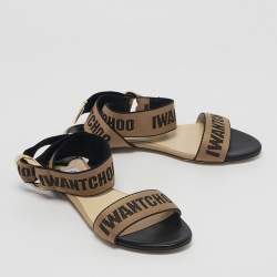 Pre Owned Jimmy Choo Brown/Black Canvas Breanne Flat Sandals Size 38.5