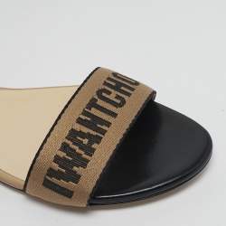 Pre Owned Jimmy Choo Brown/Black Canvas Breanne Flat Sandals Size 38.5