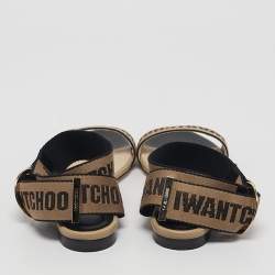 Pre Owned Jimmy Choo Brown/Black Canvas Breanne Flat Sandals Size 38.5