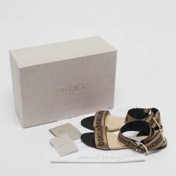 Pre Owned Jimmy Choo Brown/Black Canvas Breanne Flat Sandals Size 38.5