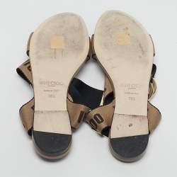 Pre Owned Jimmy Choo Brown/Black Canvas Breanne Flat Sandals Size 38.5