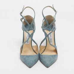 Pre Owned Jimmy Choo Light Blue Suede Lancer Pumps Size 38.5