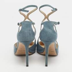 Pre Owned Jimmy Choo Light Blue Suede Lancer Pumps Size 38.5