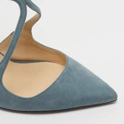 Pre Owned Jimmy Choo Light Blue Suede Lancer Pumps Size 38.5
