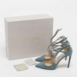 Pre Owned Jimmy Choo Light Blue Suede Lancer Pumps Size 38.5