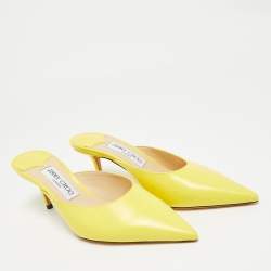 Pre Owned Jimmy Choo Yellow Leather Rav Mules Size 39