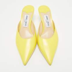 Pre Owned Jimmy Choo Yellow Leather Rav Mules Size 39