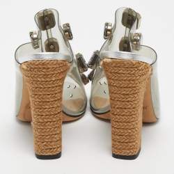 Pre Owned Jimmy Choo Silver PVC Crystal Embellished Mule Sandals Size 39