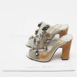 Pre Owned Jimmy Choo Silver PVC Crystal Embellished Mule Sandals Size 39