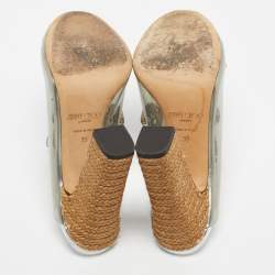 Pre Owned Jimmy Choo Silver PVC Crystal Embellished Mule Sandals Size 39