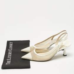 Pre Owned Jimmy Choo White Mesh and Patent Leather Fetto Slingback Pumps Size 41