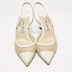 Pre Owned Jimmy Choo White Mesh and Patent Leather Fetto Slingback Pumps Size 41