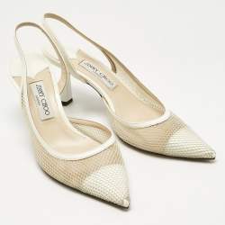 Pre Owned Jimmy Choo White Mesh and Patent Leather Fetto Slingback Pumps Size 41