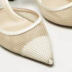 Pre Owned Jimmy Choo White Mesh and Patent Leather Fetto Slingback Pumps Size 41