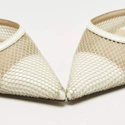 Pre Owned Jimmy Choo White Mesh and Patent Leather Fetto Slingback Pumps Size 41