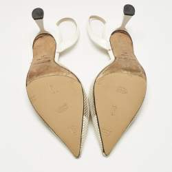 Pre Owned Jimmy Choo White Mesh and Patent Leather Fetto Slingback Pumps Size 41