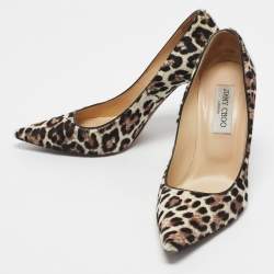 Pre Owned Jimmy Choo Brown/Cream Calf Hair Anouk Pumps Size 38.5