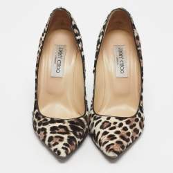 Pre Owned Jimmy Choo Brown/Cream Calf Hair Anouk Pumps Size 38.5
