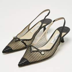 Pre Owned Jimmy Choo Black Mesh and Leather Fetto Slingback Pumps Size 41