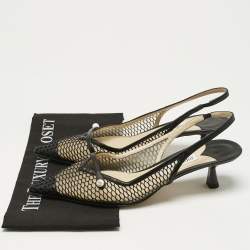 Pre Owned Jimmy Choo Black Mesh and Leather Fetto Slingback Pumps Size 41