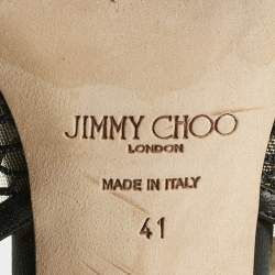 Pre Owned Jimmy Choo Black Mesh and Leather Fetto Slingback Pumps Size 41