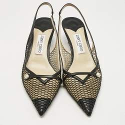Pre Owned Jimmy Choo Black Mesh and Leather Fetto Slingback Pumps Size 41