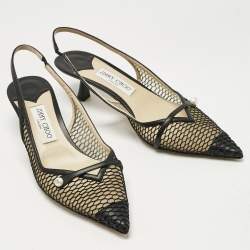 Pre Owned Jimmy Choo Black Mesh and Leather Fetto Slingback Pumps Size 41