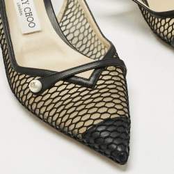 Pre Owned Jimmy Choo Black Mesh and Leather Fetto Slingback Pumps Size 41