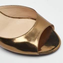 Pre Owned Jimmy Choo Metallic Gold Leather Open Toe Slide Sandals Size 38