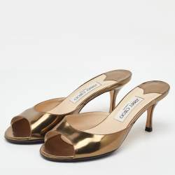 Pre Owned Jimmy Choo Metallic Gold Leather Open Toe Slide Sandals Size 38