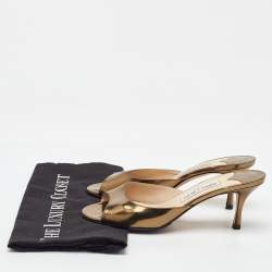 Pre Owned Jimmy Choo Metallic Gold Leather Open Toe Slide Sandals Size 38