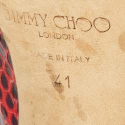 Pre Owned Jimmy Choo Red/Black Python Dahlia Peep Toe Pumps Size 41