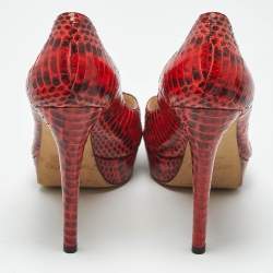 Pre Owned Jimmy Choo Red/Black Python Dahlia Peep Toe Pumps Size 41
