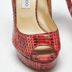 Pre Owned Jimmy Choo Red/Black Python Dahlia Peep Toe Pumps Size 41