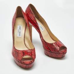 Pre Owned Jimmy Choo Red/Black Python Dahlia Peep Toe Pumps Size 41