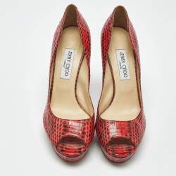 Pre Owned Jimmy Choo Red/Black Python Dahlia Peep Toe Pumps Size 41