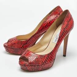 Pre Owned Jimmy Choo Red/Black Python Dahlia Peep Toe Pumps Size 41