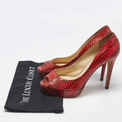 Pre Owned Jimmy Choo Red/Black Python Dahlia Peep Toe Pumps Size 41