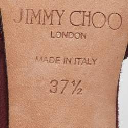 Pre Owned Jimmy Choo Burgundy Velvet Mesh and Suede Vince Ankle Tie Sandals Size 37.5