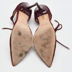 Pre Owned Jimmy Choo Burgundy Velvet Mesh and Suede Vince Ankle Tie Sandals Size 37.5