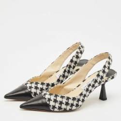 Pre Owned Jimmy Choo Black/White Houndstooth Fabric and Leather Liya Slingback Pumps Size 40