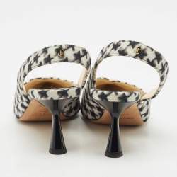 Pre Owned Jimmy Choo Black/White Houndstooth Fabric and Leather Liya Slingback Pumps Size 40