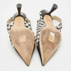 Pre Owned Jimmy Choo Black/White Houndstooth Fabric and Leather Liya Slingback Pumps Size 40