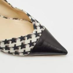 Pre Owned Jimmy Choo Black/White Houndstooth Fabric and Leather Liya Slingback Pumps Size 40