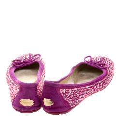 Pre Owned Jimmy Choo Purple Crystal Embellished Satin Weber Ballet Flats Size 37