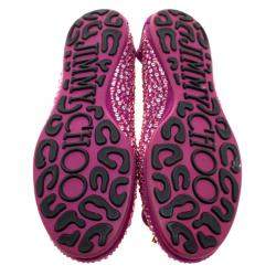 Pre Owned Jimmy Choo Purple Crystal Embellished Satin Weber Ballet Flats Size 37