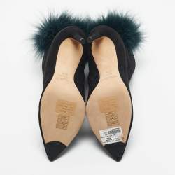 Pre Owned Jimmy Choo Black/Green Fox Fur and Suede Tesler Ankle Length Boots Size 37.5