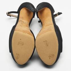 Pre Owned Jimmy Choo Black Suede Platform Ankle Strap Sandals Size 35