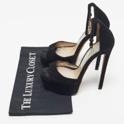 Pre Owned Jimmy Choo Black Suede Platform Ankle Strap Sandals Size 35