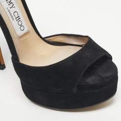 Pre Owned Jimmy Choo Black Suede Platform Ankle Strap Sandals Size 35